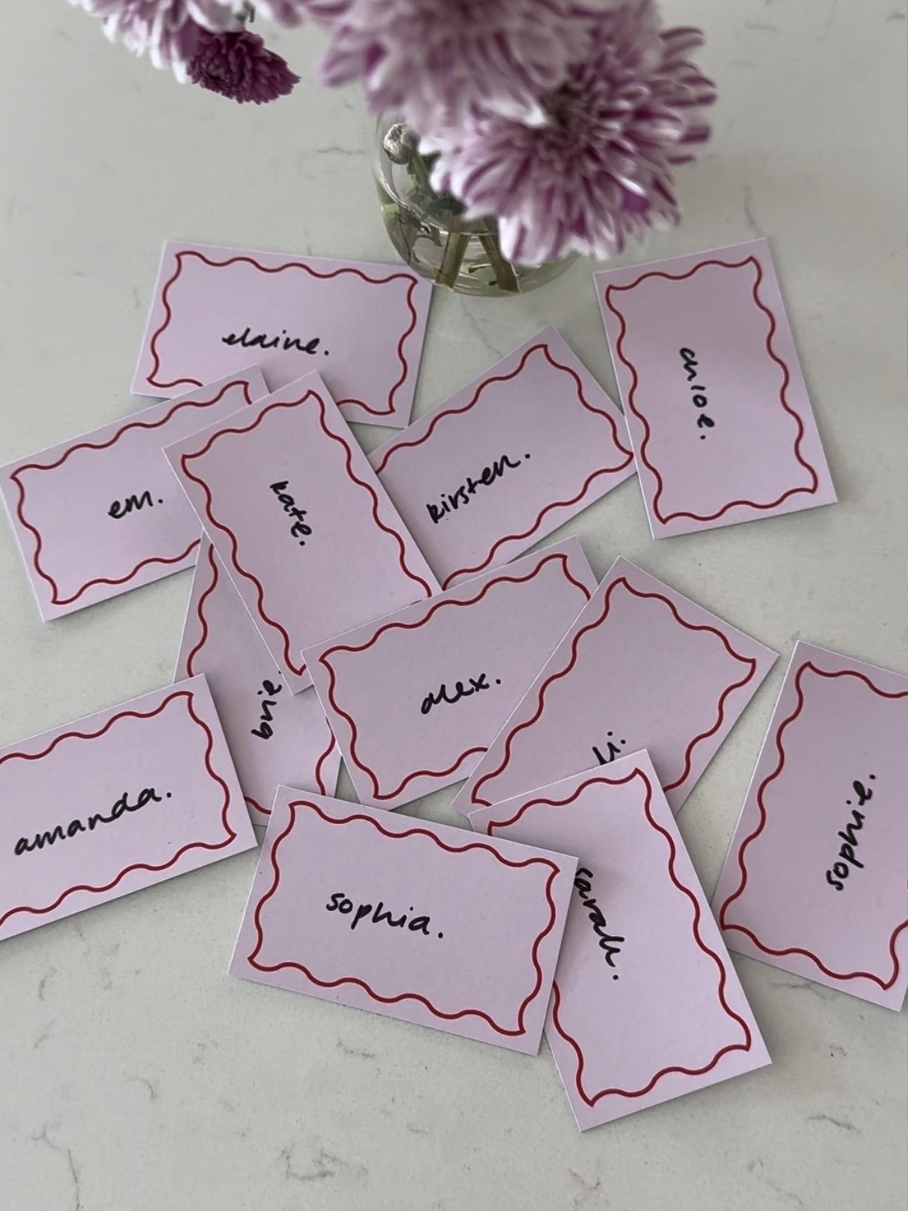 CARDBOARD. Cards. Squiggle Place Cards. Pink & Red.